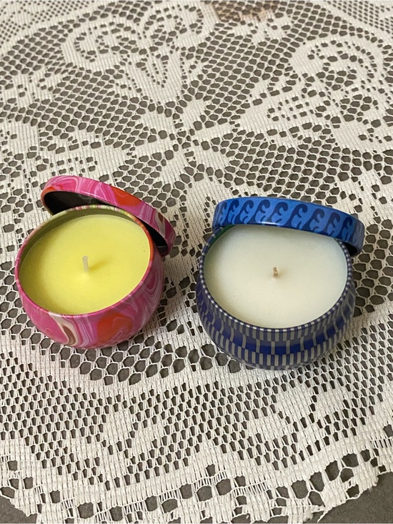 Fringe Other - Fringe Studio Pink Marbled & Blue Patterned Tin Scented Candles